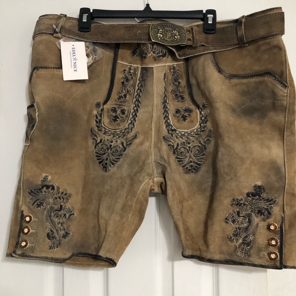 Edelnice Oktoberfest Me lederhosen & belt leather suede new size 48 breeches